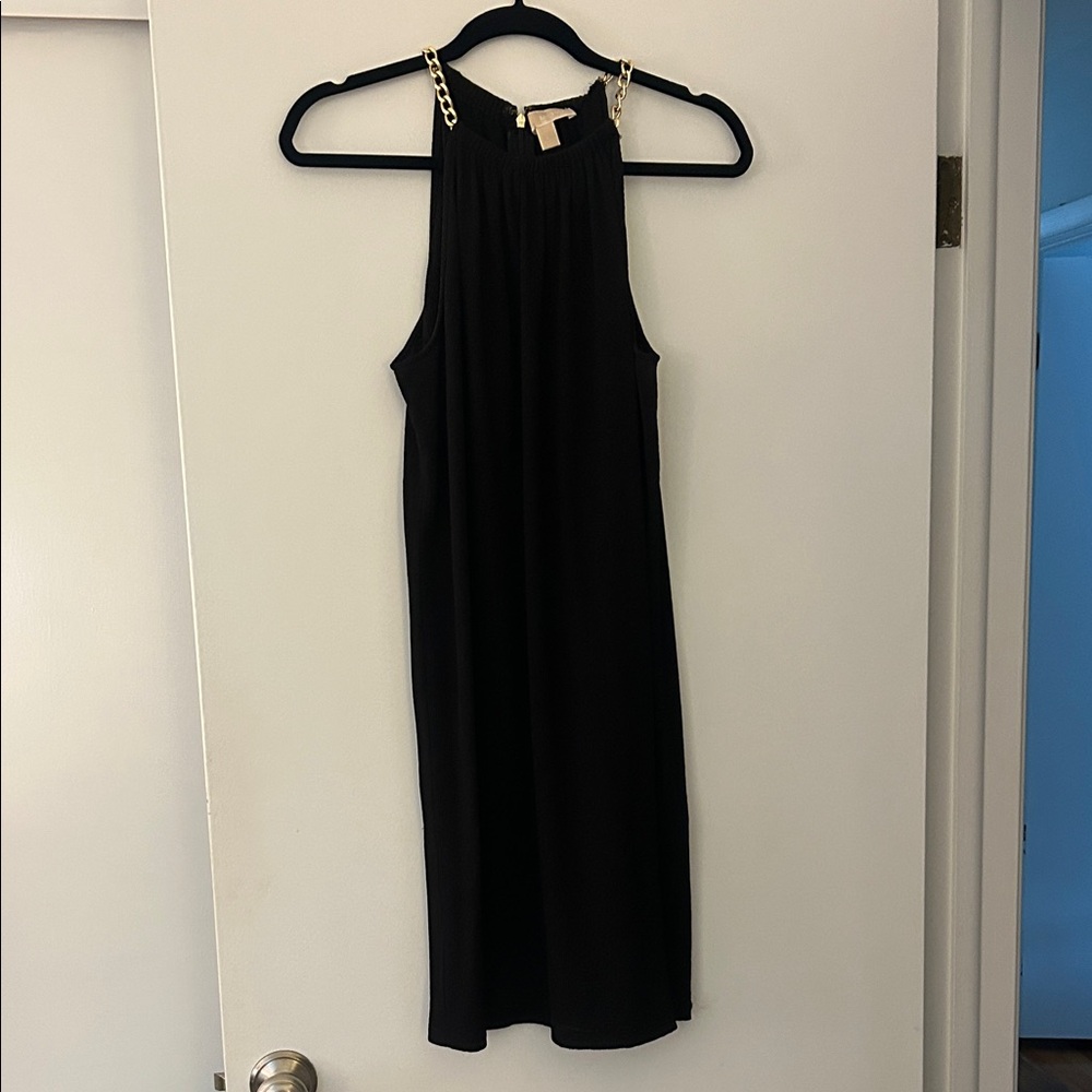 Michael Kors Black Dress with Gold Chain Straps